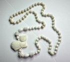 Antique Vintage Gemstone Beaded Necklace Carved Kitty Cat Hand Knotted Fab Meoww