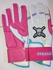 Adult Small Batting Gloves White pink light Blue Double Cuff Drip 