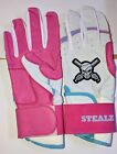 Youth Large Batting Gloves White pink light Blue Double Cuff Drip 