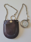 Vintage Style Silver Tone Pocket Watch With Protective Case Pouch   Knife White