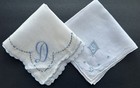 A  Nos Vintage 2 Hankies Blue Monogram D Madeira Style Hand Embroidered Wedding 