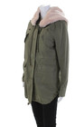 Pam   Gela Womens Pink Rabbit Fur Trim Hooded Parka Jacket Olive Green Size P