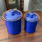 2 Cobalt Blue Terracotta Canisters Made In Italy Ceramic Pottery Vintage Set