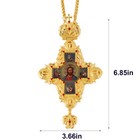 Gold Plated Red Stone Orthodox Pectoral Cross Pendant Necklace With Jesus Icon