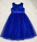 Girls Size 10 Royal Blue Pearl Tulle Formal Dress Wedding Party Flower Girl East