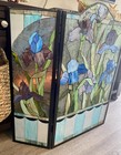 Vtg Tiffany-style Mosaic Stained Glass Fireplace Screen  Iris   Floral Design 
