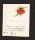 Vintage Christmas Card Embossed Red Ornament Gold Highlights Tree Garland