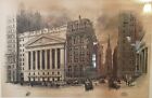 Antique New York Stock Exchange Trinity Church Wall Street 42x33 Framed Original