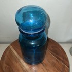 Vintage Belgium Teal Glass Apothecary Jar Bubble Top Lid