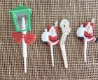Lot Of 8 Vintage Christmas Cupcake Picks Toppers 2 75  To 4 25  Santa  Lantern  