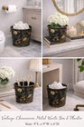 Black Chinoiserie Metal Waste Bin Planter Decorative Bucket Gold Handles