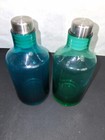 Vintage Hand Blown Apothecary Medicine Bottles Steel Suction Stoppers Green Blue