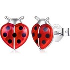 Stud Earrings 925 Sterling Silver White Gold Plating Ladybug For Women And Girls