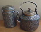 Antique Indo Persian Tea Kettle   Cannister Copper Teapot   Caddy
