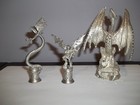 3 Vintage Pewter Large Metal Wing Dragon With Crystals  Wing Snake   Demon