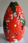 Holiday Poinsettia Cutaway Candle Holder Ceramic     9    Tall