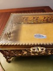 Vintage 1960s Matson Gold Plated Ormolu Filigree Footed Jewelry Glass Top Box