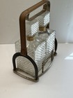 Vintage Mid Century  Decanter Set Bar Caddy Barware Leather Brass Read
