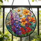 Handmade Stained Glass Wildflower Suncatcher     Round Floral Window Hanging