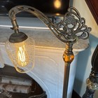 Bridge Arm Floor Lamp Antique Brass Finish W  Glass Globe  Amber Glass Accents