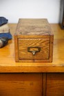 Antique Tiger Oak Card Catalog Single Drawer Wood Cabinet Vintage Brass Pulll