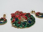 Christmas Wreath Bow Brooch   Earrings Set With Rhinestones Enamel New Holiday