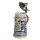 Antique German Westerwald Prosit Pottery Beer Stein With Pewter Lid