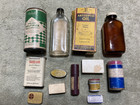 12 Vintage Medical Tins  Bottles  Boxes And Presciptions Medicine Cabinet Items