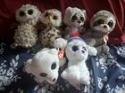 6 Ty Beanie Boos 6  Plush Babies Lot Owls  Raccoon  Sloth  Polar Bear  Poodle