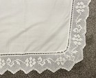 Large White Tablecloth Crocheted Edges 93    X 62    And 10 Matching Napkins 14   