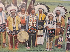 8 Native American Indians Ceremony Dress Headdress Feathers Linen Postcard