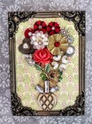 Vintage Jewelry Art Floral Collage Framed Picture 5 x7 