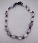 Purple Amethyst Crystal Quartz Nugget Leather Cord Necklace 