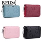 Rfid-blocking Women Leather Wallet Purse Small Credit Card Holder Zip Pocket Bag