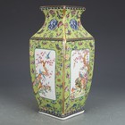 Chinese Qing Qianlong Green Enamel Porcelain Flowers Birds Design Vase 9 45 Inch