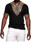 Mens African Dashiki T Shirt Tribal Floral Print V Neck Slim Fit Shirts Tops Xl