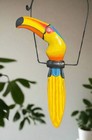 Tropical Blue And Yellow Toucan Hanging Bird Statue Wood Carving 32 x 11  In