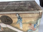 Chinese Silk Lined Fabric Covered Chest Hand Painted Scenic Trunk Brass 19 5   