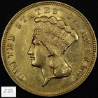 1874  3 Three Dollar Gold Indian Princess  lustrous Ch Au    Choice Almost Unc 