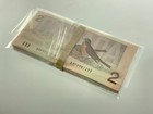 One 1986 Canada 2 Dollars Uncirculated Banknote Arp Crow Bouey Consecutive Jj128