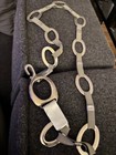 Vintage Suzi Roher Recycled Metal Elastic Black Silver W hook Belt Canada Euc
