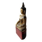 Antique Asian Thai Wood Carved Gold Gilt Seated Buddha Statue - Khmer Script