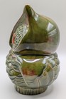 Vintage Ceramic Owl  Mcm Green With Orange Eyes