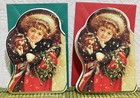 Raphael Tuck   Sons 2 Christmas Cards Repro Victorian Diecut Tag Girl Puppy
