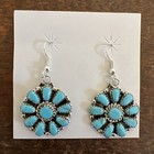 Native American Navajo Indian Cluster Dangle Turquoise Earrings Stunning Zuni