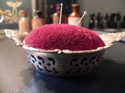 Vintage Gorham Sterling Silver - Pin Cushion -  4780 Burgandy Velvet - 25 Grams