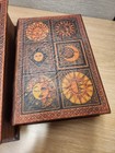 Set Of 2 Celestial Sun    Moon Faux Leather Book Boxes Hidden Storage Treasures