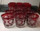 Vintage Czech Bohemian Glasses Cut Crystal Ruby Red Pinwheel Star  Qty 12 