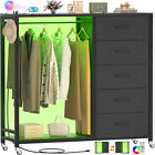 5 Drawer Dresser With Led Lights  Chests Of Drawers With Clothing Rack  black 