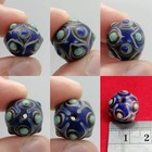 Vintage Blue Glass Eye Bead Turquoise Inlay Mosaic Round Trade Bead Roman